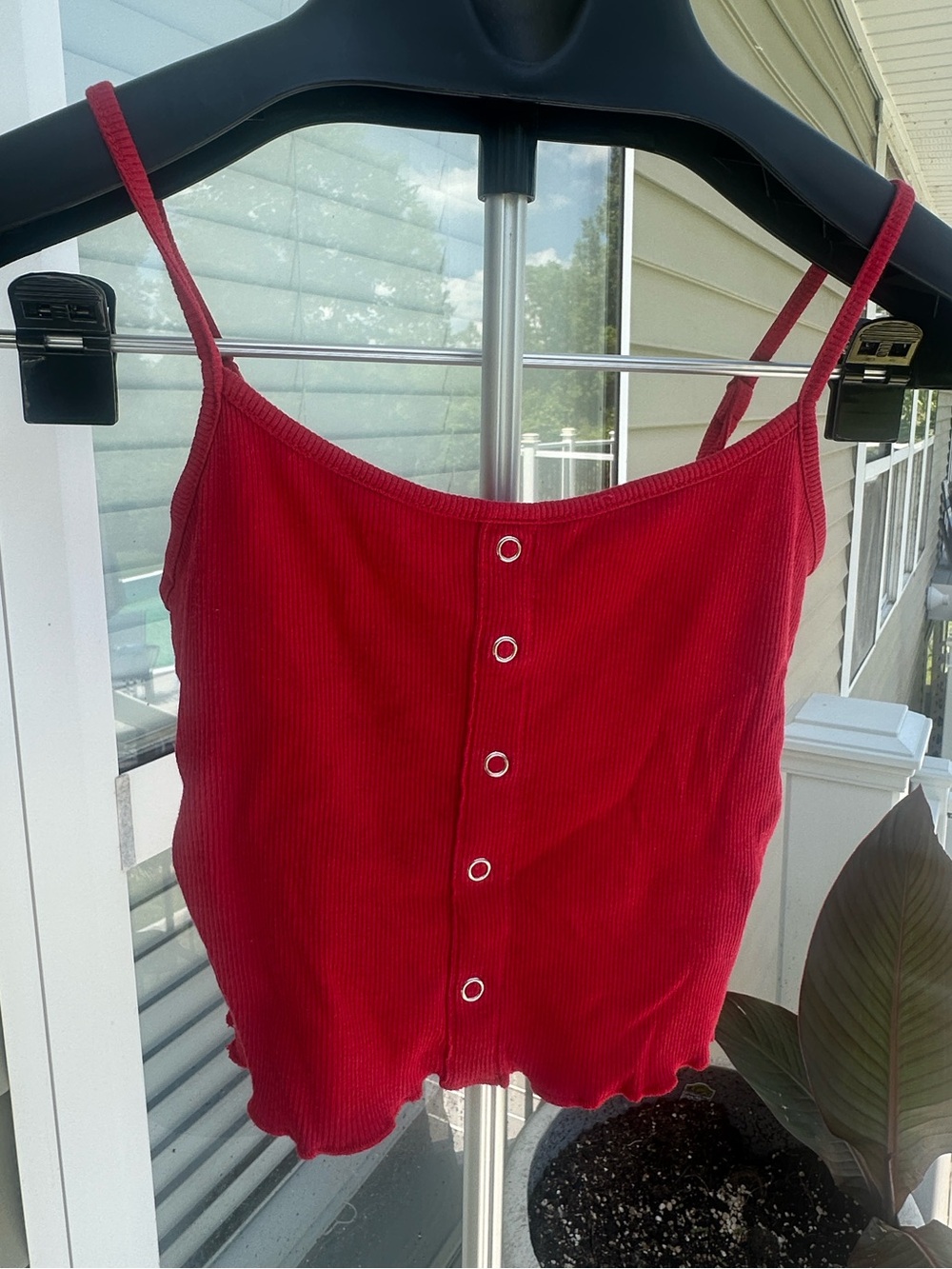 Red Ribbed Button-Front Cami Top